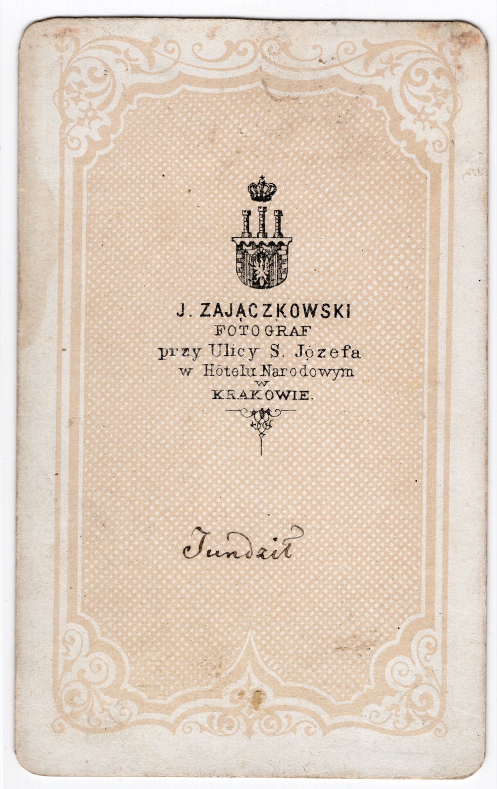 Odwrocie karty: portret mężczyzny (Jundziłł), wizytówka (CDV)
