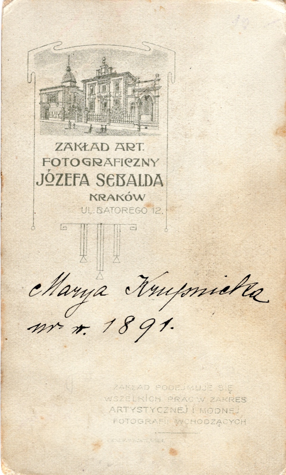 Odwrocie karty: portret młodej kobiety (Marya Kruśnicka, ur. 1891)
