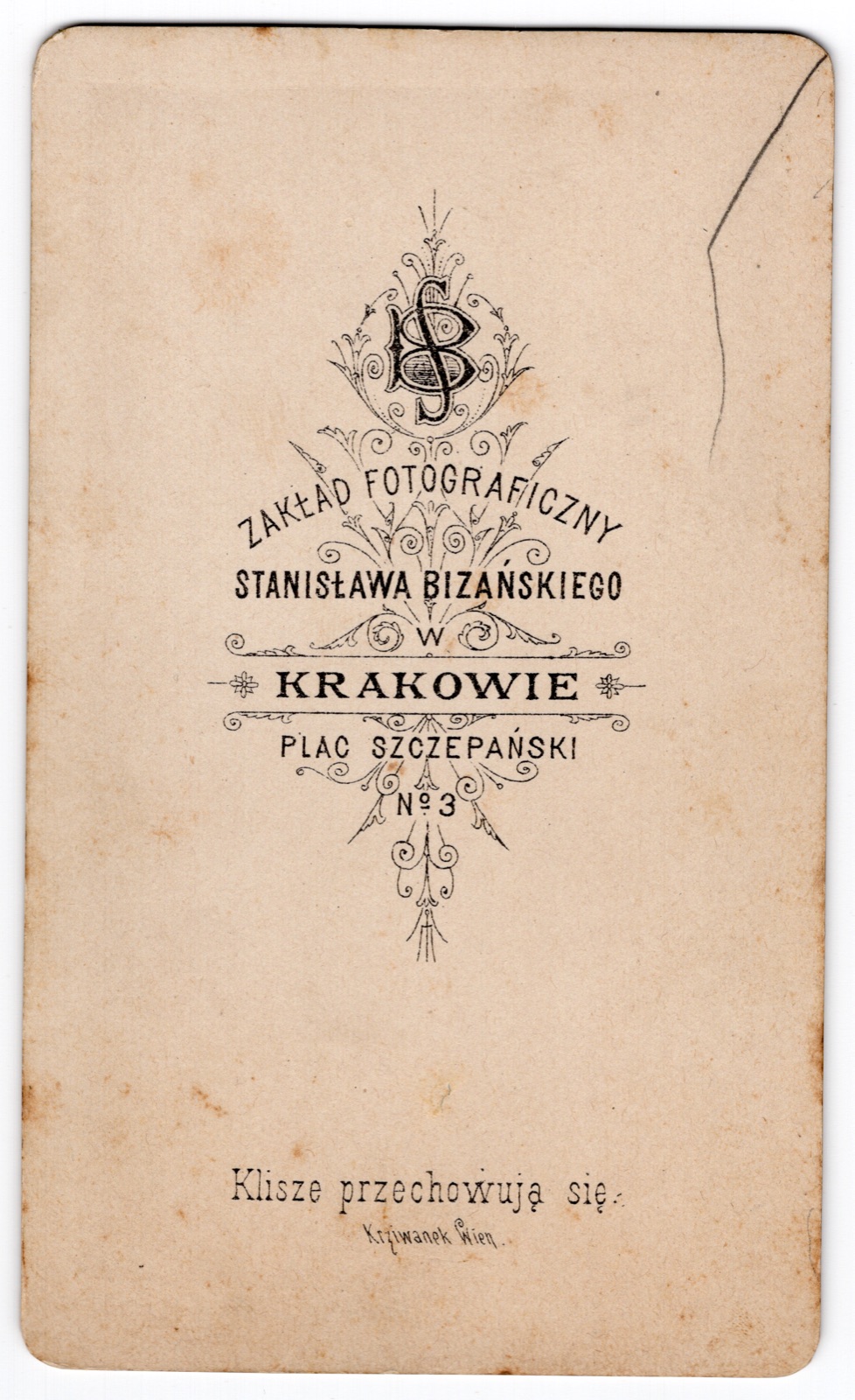 Odwrocie karty: portret mężczyzny z wąsem (wizytówka, ok. 1885–1893)