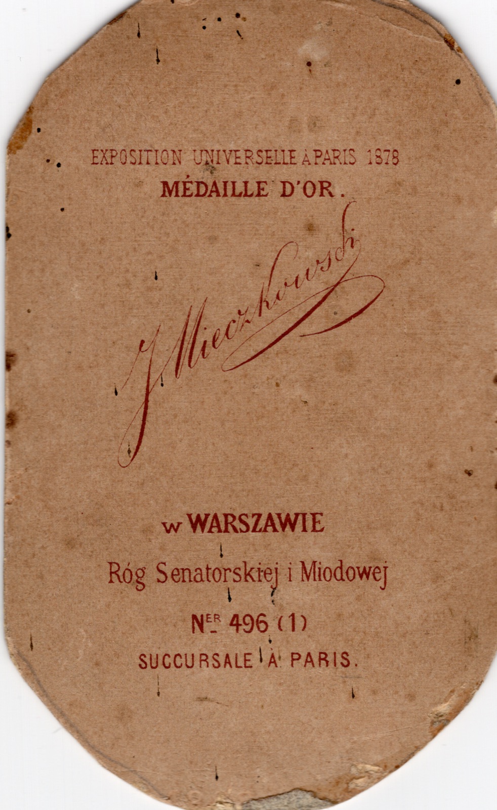Odwrocie karty: portret mężczyzny z wąsem (wizytówka, ok. 1886–1888)