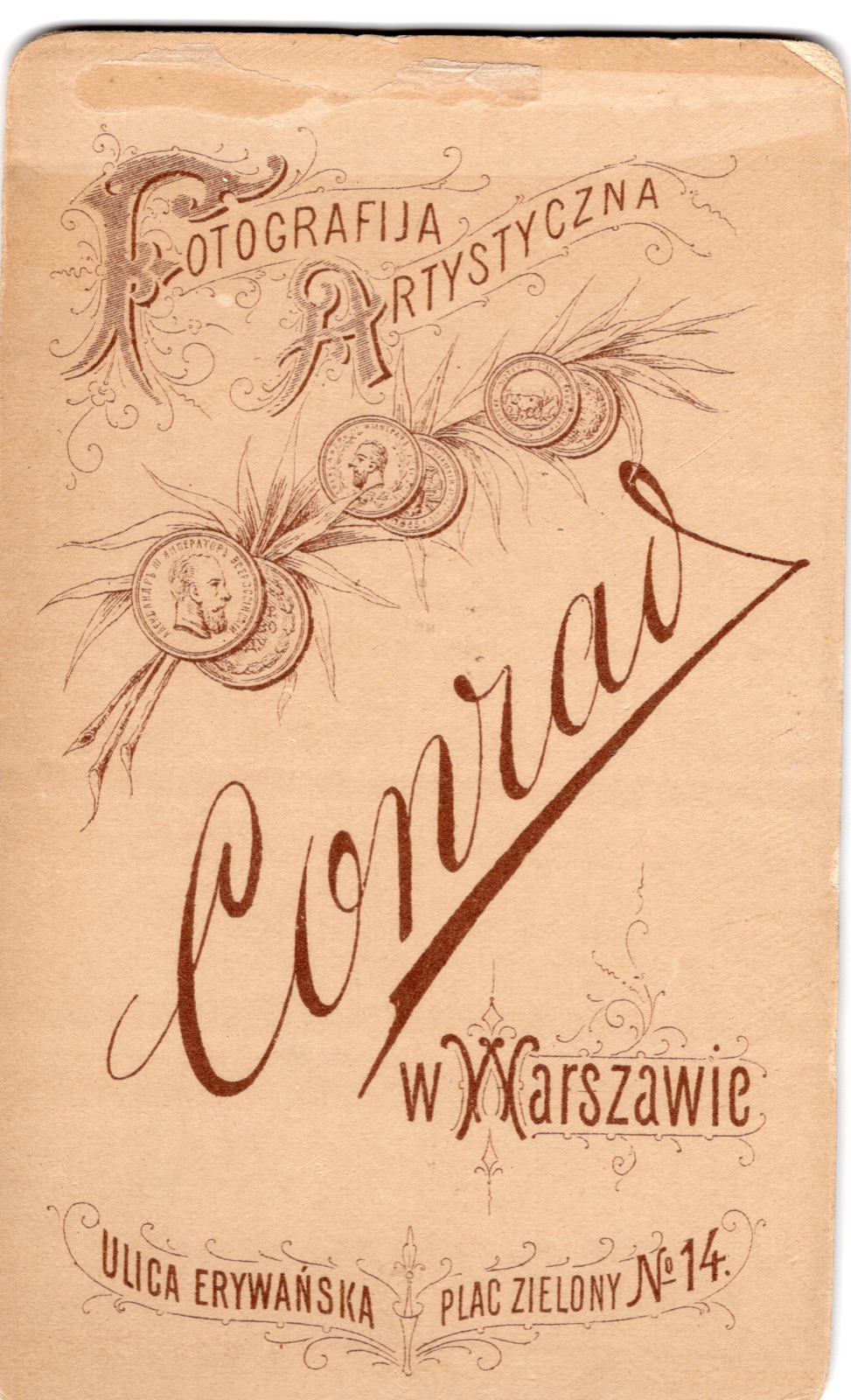 Odwrocie karty: portret mężczyzny z wąsem (wizytówka, ok. 1890–1895)