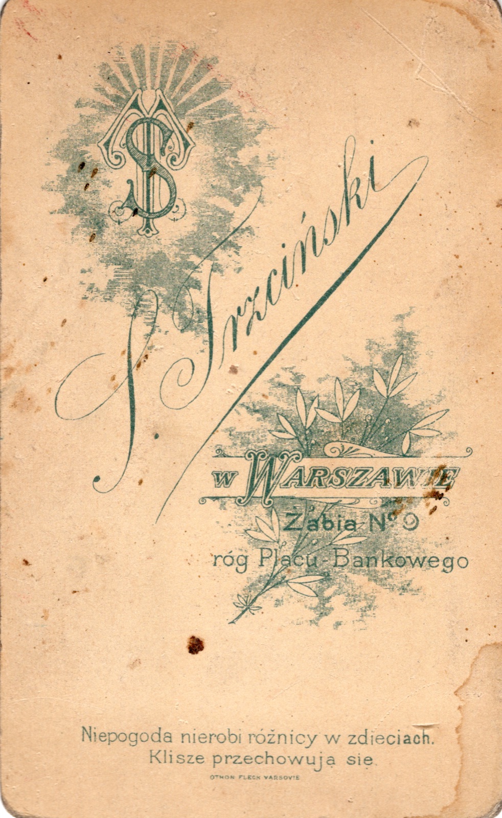 Odwrocie karty: profilowy portret kobiety (fotografia gabinetowa, ok. 1895–1900)
