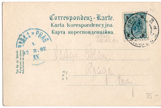 Odwrocie karty: Flagi nad Bramą Floriańską, marzec 1902