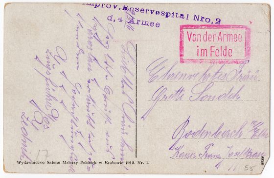 Odwrocie karty: Turnheim w kolorze, poczta polowa