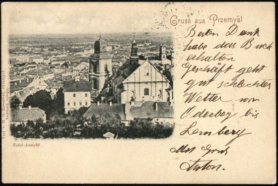 Panorama z barokowym kościołem, 1898