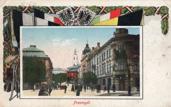 Winieta w ramce chorągwi i herbów