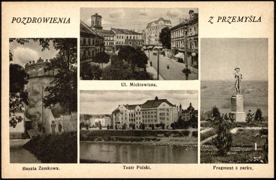 Cztery ujęcia na karcie pozdrowieniowej