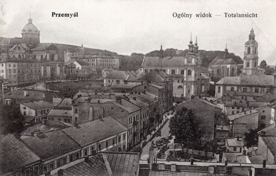 Dachy i wieże śródmieścia z oddali