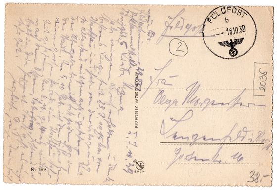 Odwrocie karty: Muzeum Narodowe, przesyłka Feldpost